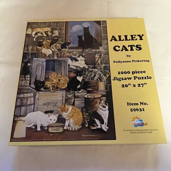 Lot of 2 Sunsout 1000 Pc Jigsaw Puzzles Cat Themed The Cat's Meow & Alley Cats - Picture 2 of 5